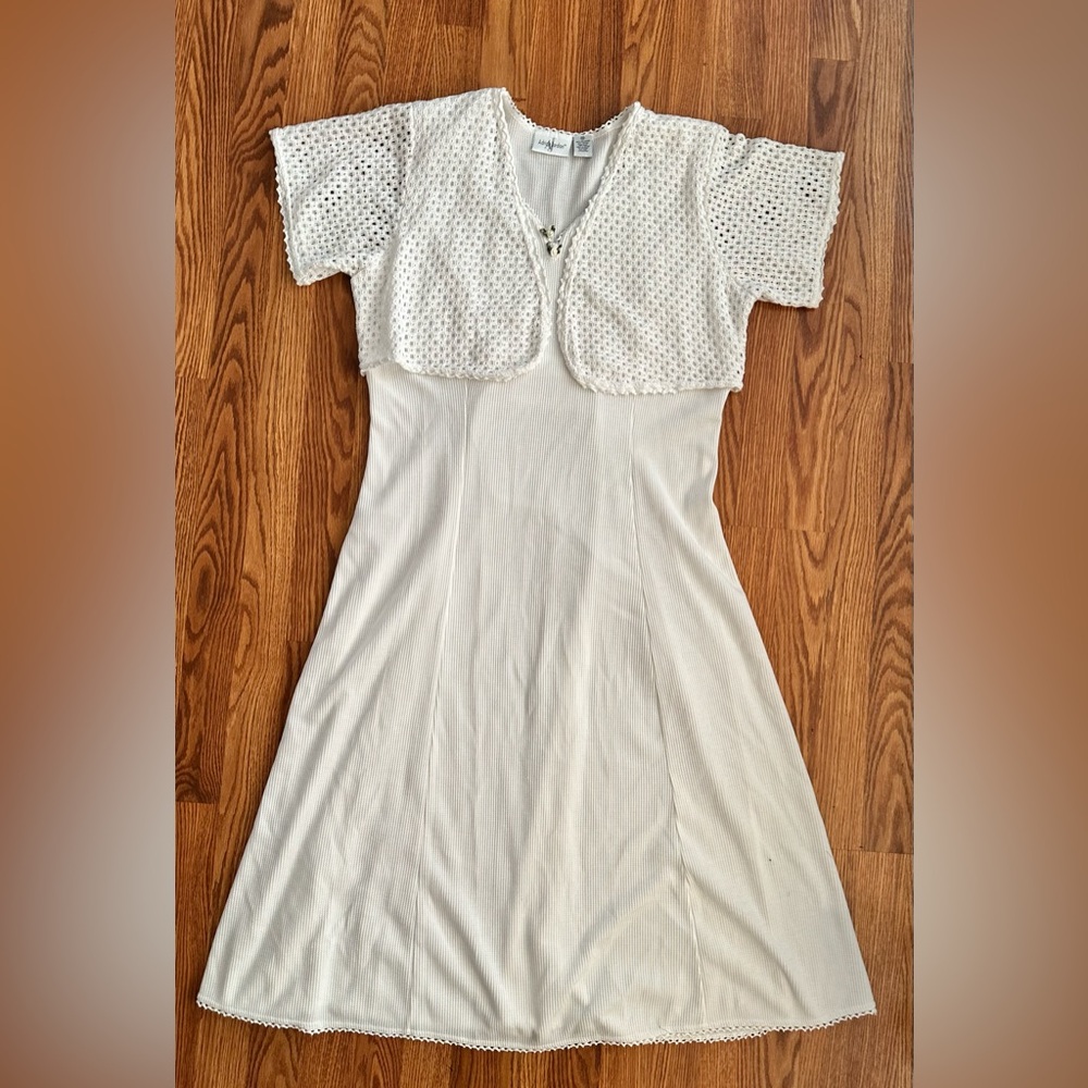 Chic White Midi Dress with Lace Overlay